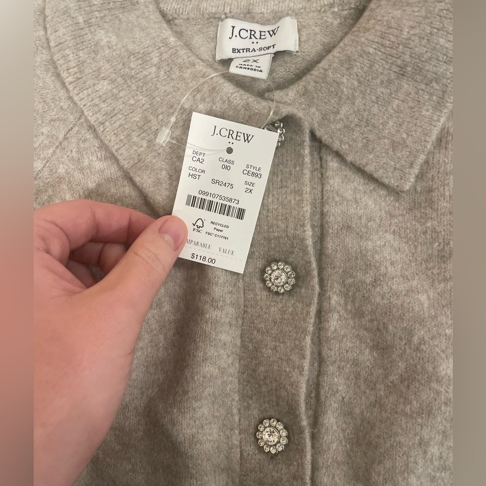 NWT J.Crew Extra-Soft Gray Cardigan, Size 2x